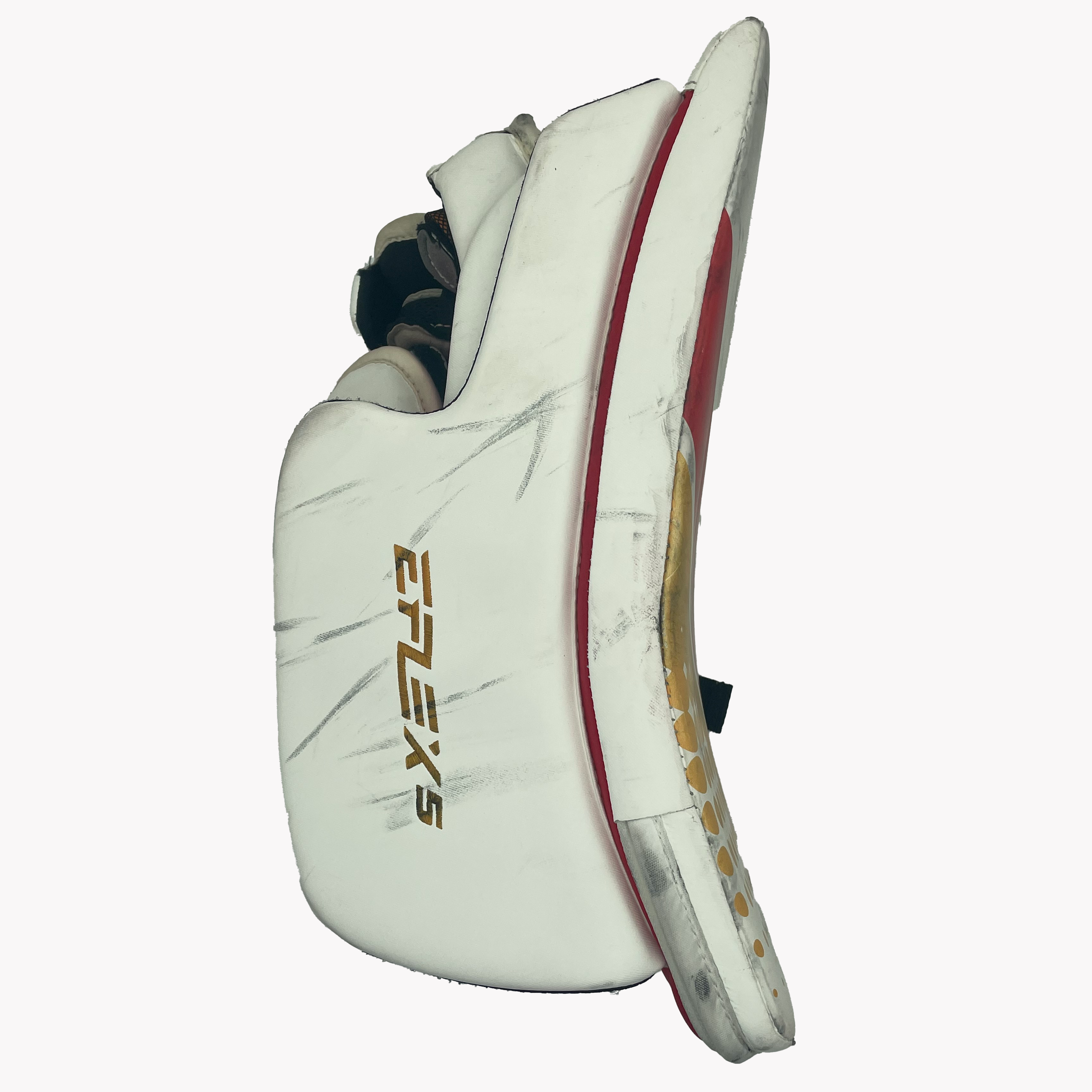 CCM Extreme Flex 5 - Ensemble complet de gardien de but AHL Pro Stock d'occasion (rouge/blanc/jaune)